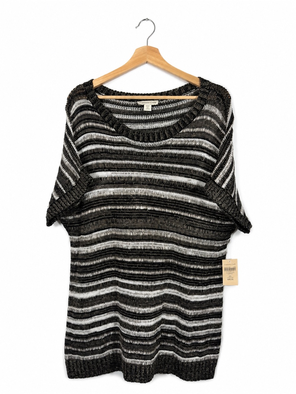 NWT Coldwater Creek Twinkle Stripe Sweater Plus Size 2X Metallic Open Knit Fall